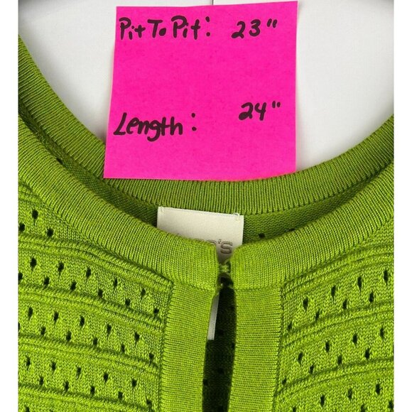 Chico's Cardigan 2 US Large 3/4 Sleeve Lime Green Open Crochet Hook Eye Sweater - Picture 6 of 6